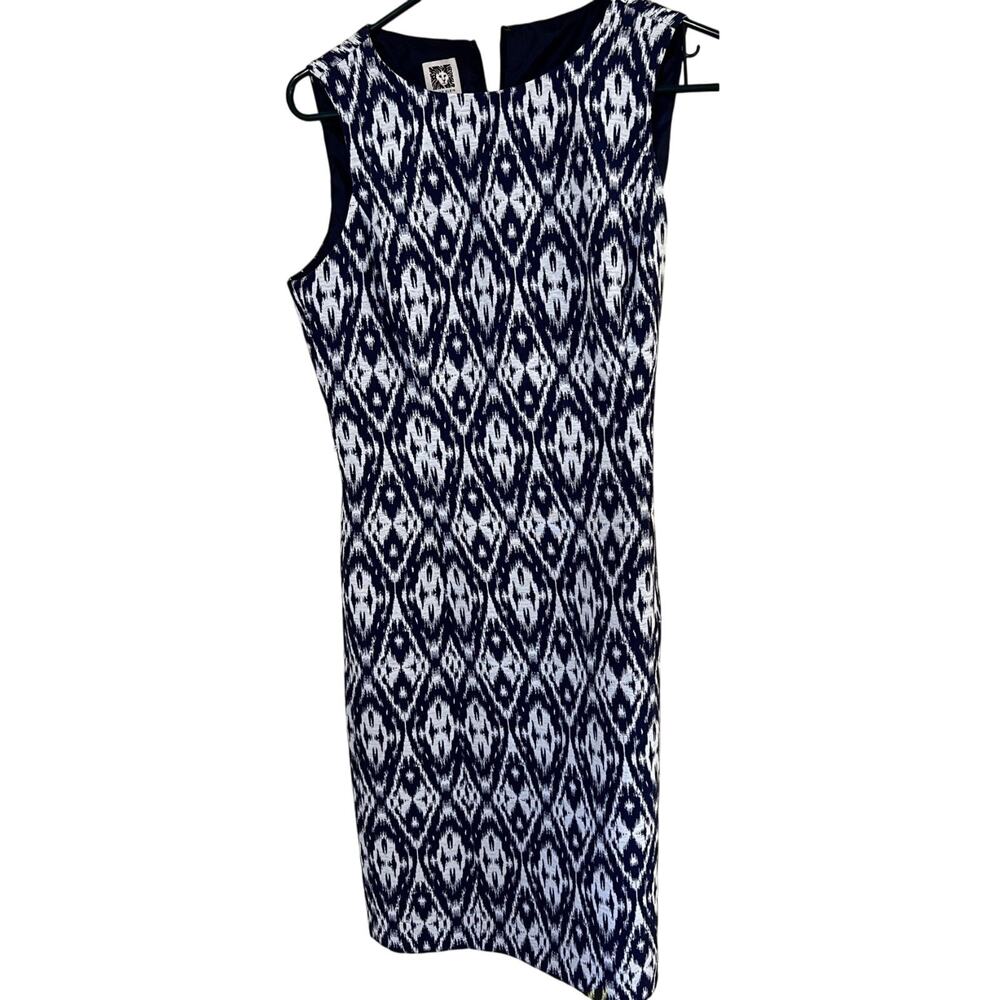 Anne Klein Navy White Ikat Sheath Dress Size 6